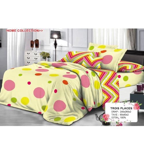 Ensemble de Drap +Taie, Trois Places avec Motif en Cœurs